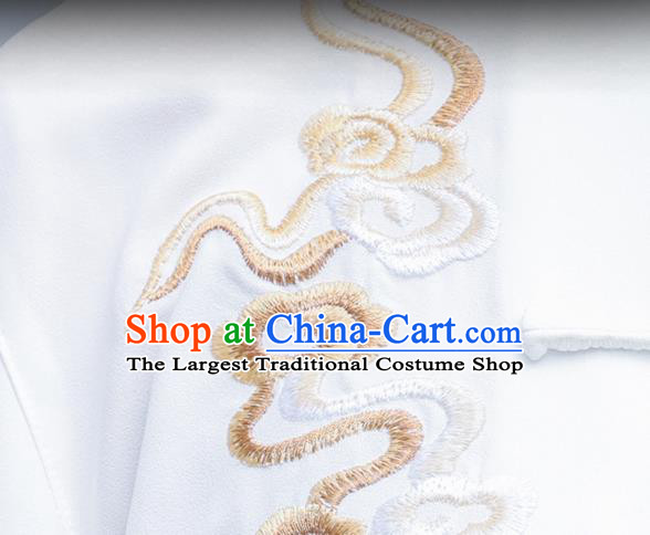 Professional Chinese Kung Fu Performance Outfits Martial Arts Embroidered Clouds Clothing Tai Ji Competition Costumes Tai Chi Training White Uniforms