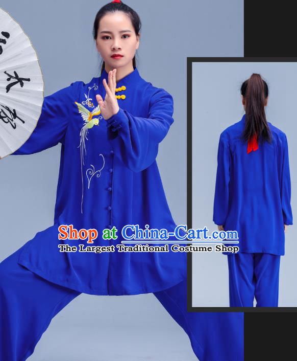 Professional Chinese Martial Arts Embroidered Clothing Tai Ji Performance Costumes Tai Chi Training Royalblue Uniforms Kung Fu Outfits