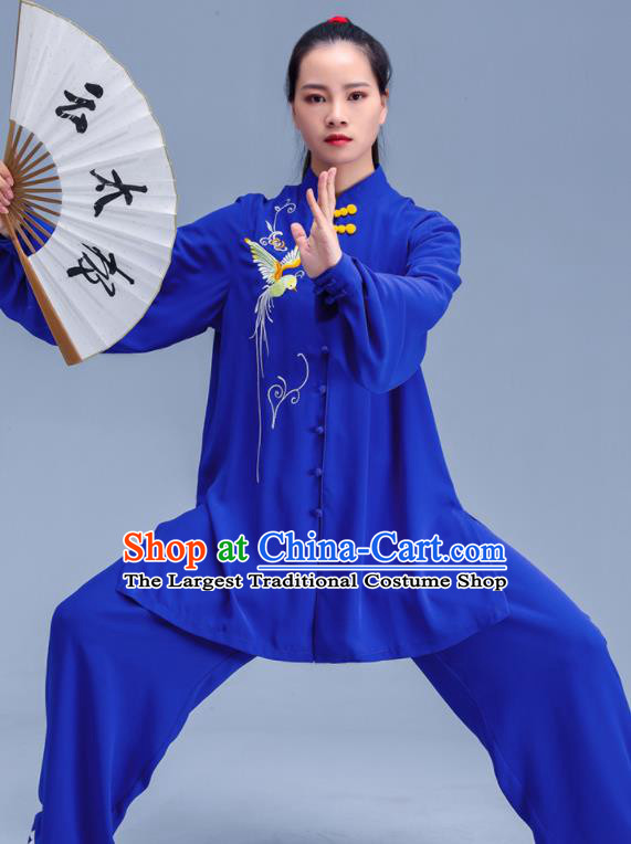 Professional Chinese Martial Arts Embroidered Clothing Tai Ji Performance Costumes Tai Chi Training Royalblue Uniforms Kung Fu Outfits