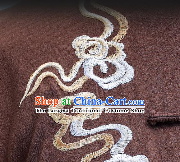 Professional Chinese Kung Fu Brown Outfits Martial Arts Embroidered Clouds Clothing Tai Ji Performance Costumes Tai Chi Training Uniforms