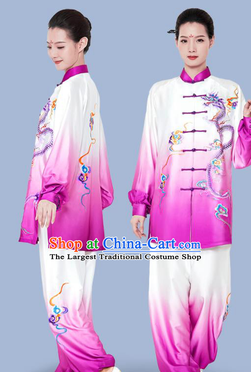 Chinese Kung Fu Costumes Tai Chi Training Purple Uniforms Wushu Competition Embroidered Dragon Outfits Martial Arts Clothing
