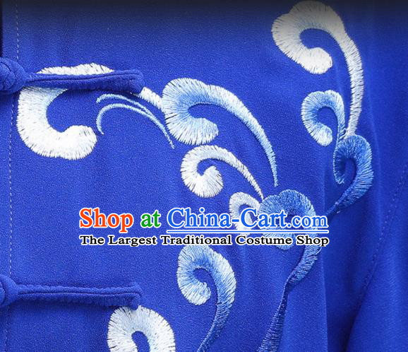 Chinese Martial Arts Embroidered Wave Clothing Tai Ji Competition Costumes Tai Chi Uniforms Kung Fu Training Royalblue Outfits