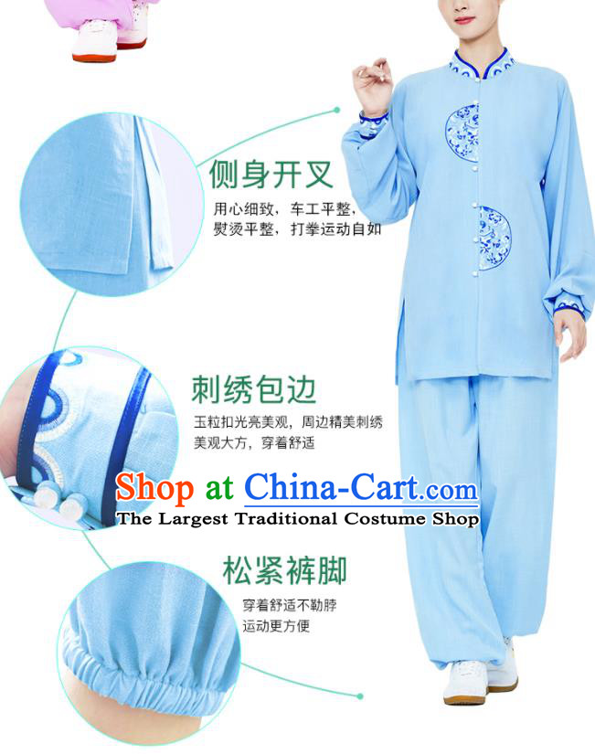 Chinese Martial Arts Kung Fu Clothing Tai Ji Sword Garment Costumes Tai Chi Blue Uniforms Wushu Competition Outfits