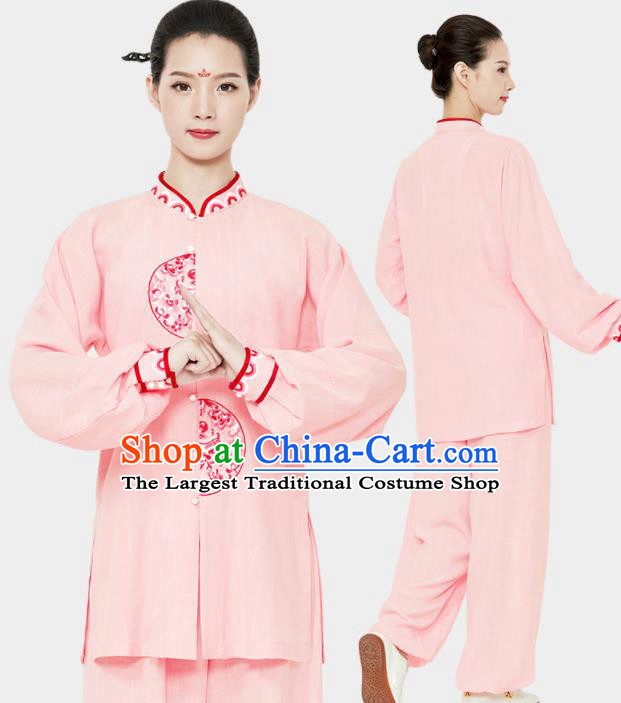 Chinese Wushu Competition Outfits Martial Arts Kung Fu Clothing Tai Ji Sword Garment Costumes Tai Chi Pink Uniforms