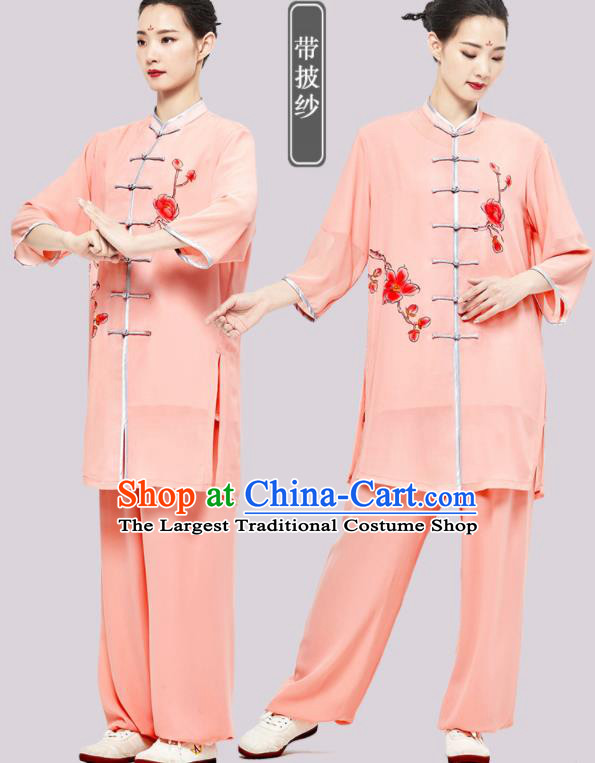 Chinese Tai Chi Printing Begonia Orange Uniforms Wushu Competition Outfits Martial Arts Kung Fu Clothing Tai Ji Garment Costumes