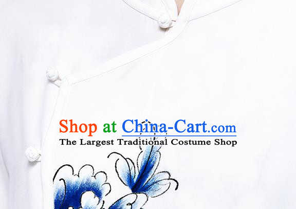Chinese Martial Arts Kung Fu Clothing Tai Ji Garment Costumes Tai Chi Printing Peony White Uniforms Wushu Competition Outfits
