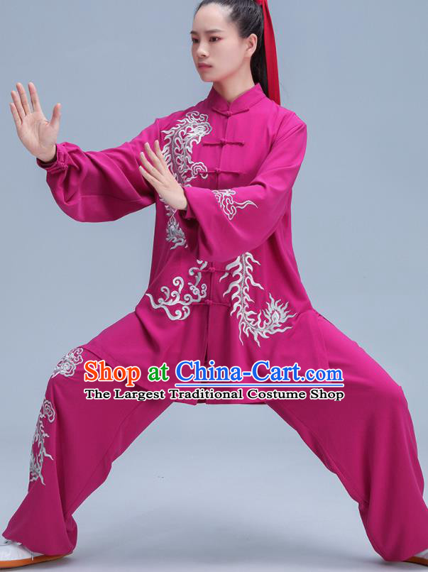 Chinese Kung Fu Training Rosy Outfits Martial Arts Embroidered Phoenix Clothing Tai Ji Competition Costumes Tai Chi Uniforms