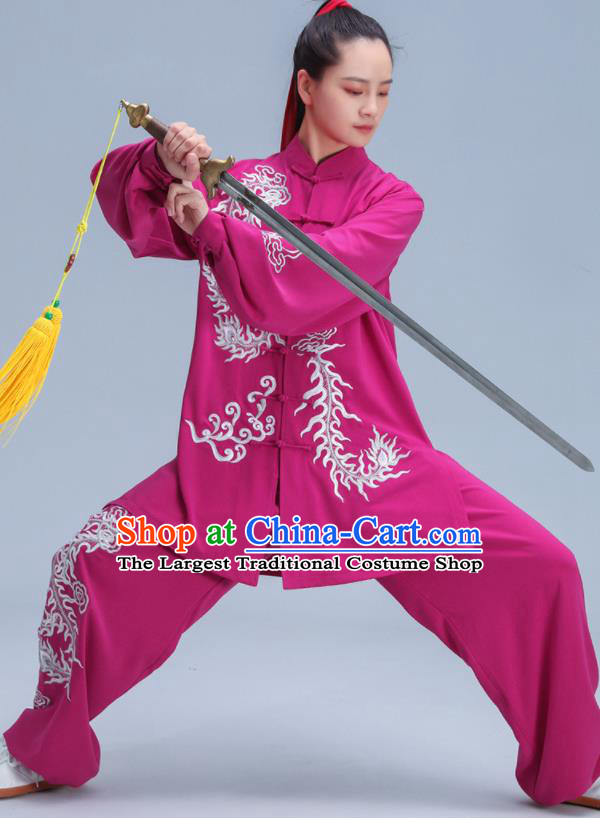 Chinese Kung Fu Training Rosy Outfits Martial Arts Embroidered Phoenix Clothing Tai Ji Competition Costumes Tai Chi Uniforms
