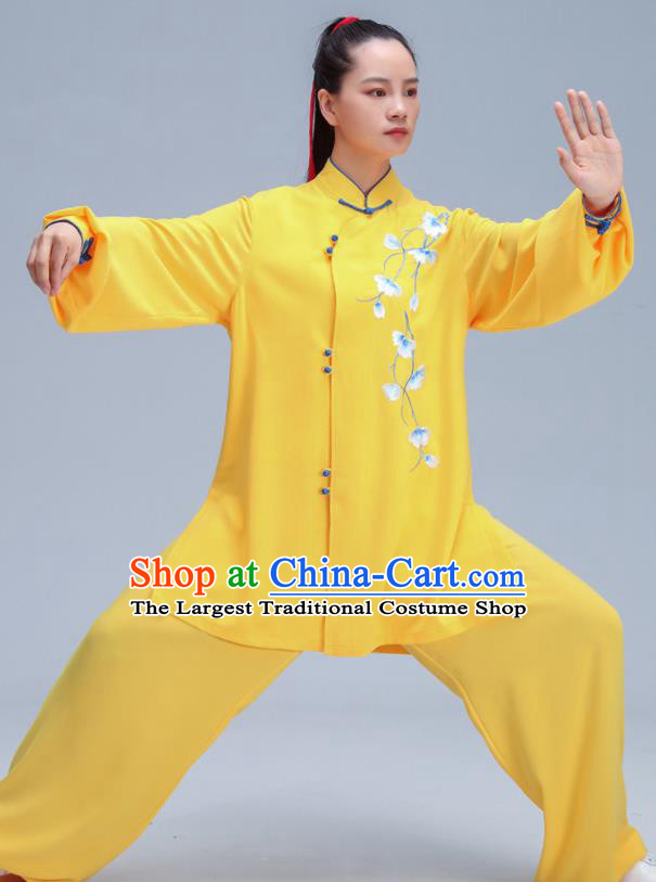 Chinese Tai Chi Uniforms Kung Fu Training Yellow Outfits Martial Arts Embroidered Clothing Tai Ji Competition Costumes
