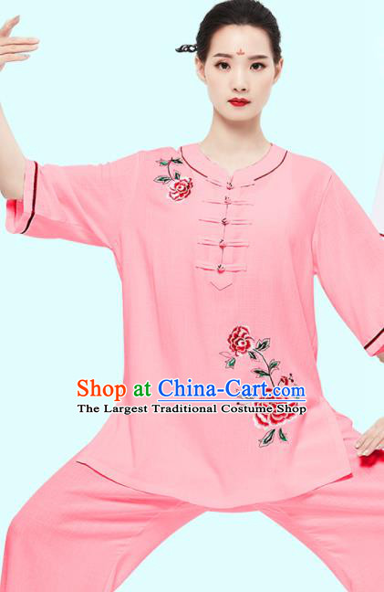 Chinese Wushu Competition Garment Costumes Martial Arts Clothing Tai Chi Clothing Kung Fu Painting Rose Pink Uniforms