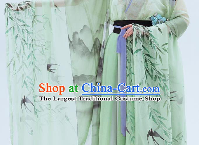China Ancient Fairy Green Hanfu Dress Clothing Traditional Jin Dynasty Princess Historical Garment Costumes
