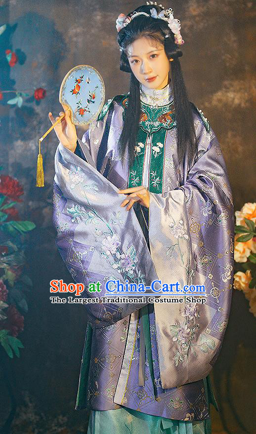 China Traditional Ming Dynasty Imperial Consort Historical Garment Costumes Ancient Royal Princess Purple Hanfu Dress Clothing Complete Set