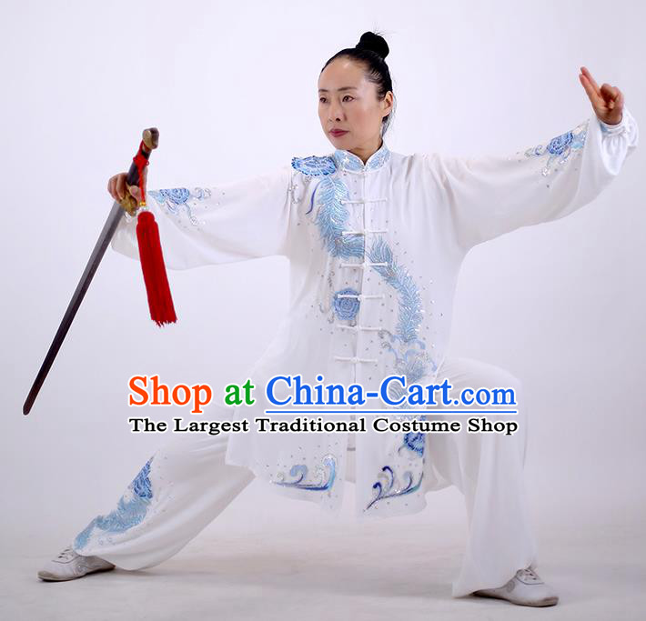 China Wushu Group Competition Clothing Martial Arts Embroidered White Outfits Kung Fu Performance Costumes Tai Chi Uniforms