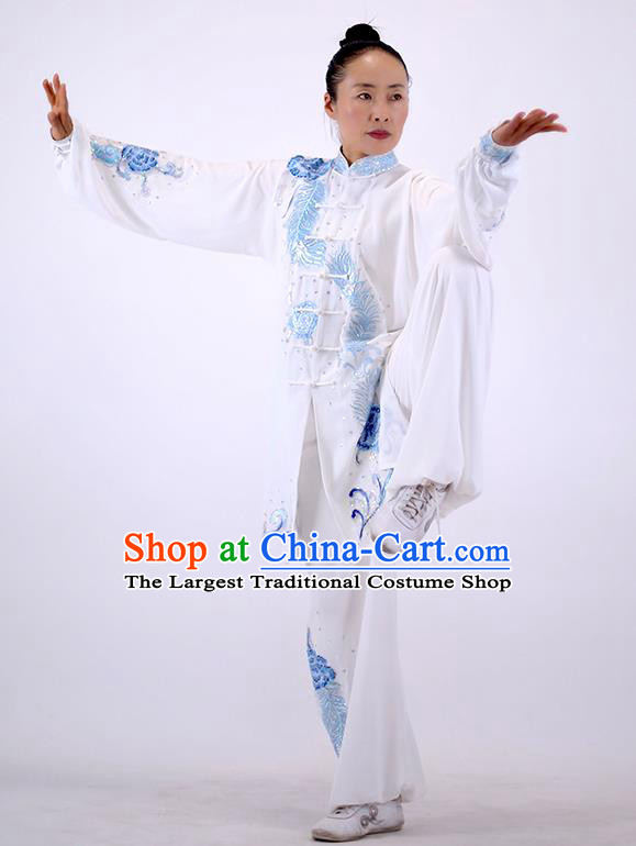 China Wushu Group Competition Clothing Martial Arts Embroidered White Outfits Kung Fu Performance Costumes Tai Chi Uniforms