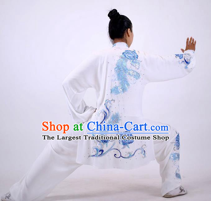 China Wushu Group Competition Clothing Martial Arts Embroidered White Outfits Kung Fu Performance Costumes Tai Chi Uniforms