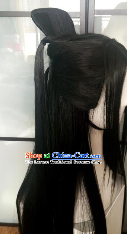 China Ancient Goddess Wigs Traditional Drama Eternal Love Bai Qian Hanfu Chignon Hairpieces Cosplay Fairy Queen Black Wig Sheath