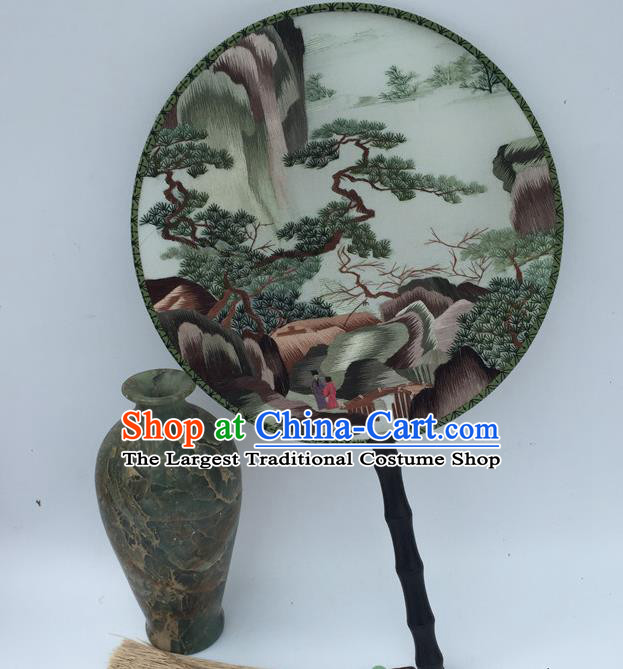 China Embroidery Pine Palace Fan Handmade Round Fan Traditional Craft Fans Vintage Silk Fan