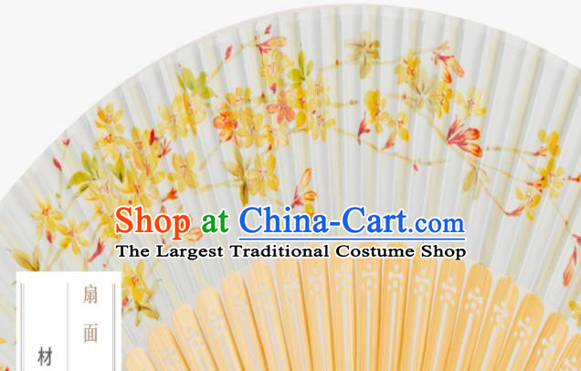 Handmade Chinese Female Accordion Craft Fans Printing Winter Jasmine Folding Fan Bamboo Fan