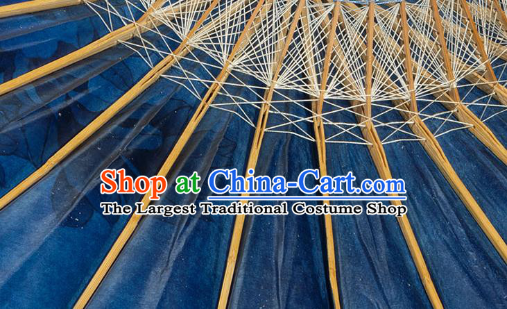 China Classical Umbrella Deep Blue Paper Umbrella Handmade Oil Paper Umbrella Traditional Dance Umbrellas