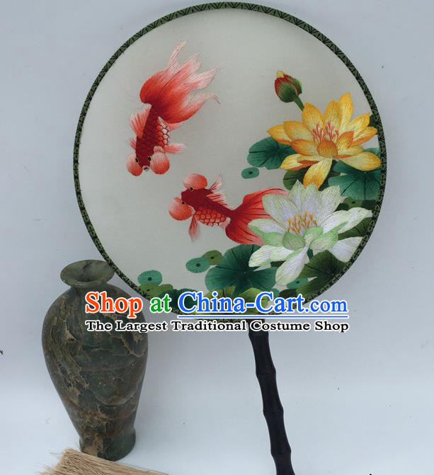 China Handmade Craft Fans Vintage Silk Fan Embroidery Lotus Goldfish Palace Fan Traditional Cheongsam Round Fan
