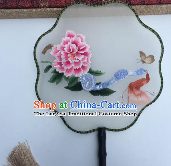China Vintage Double Sided Fan Suzhou Embroidery Peony Fan Traditional Hanfu Fan Handmade Craft Silk Fans