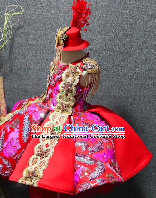 Top Christmas Party Formal Evening Wear Children Day Performance Clothing Chorus Garment Girl Catwalks Red Bubble Dress