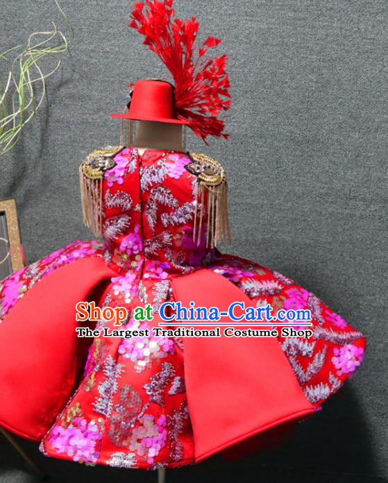 Top Christmas Party Formal Evening Wear Children Day Performance Clothing Chorus Garment Girl Catwalks Red Bubble Dress