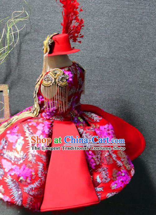 Top Christmas Party Formal Evening Wear Children Day Performance Clothing Chorus Garment Girl Catwalks Red Bubble Dress
