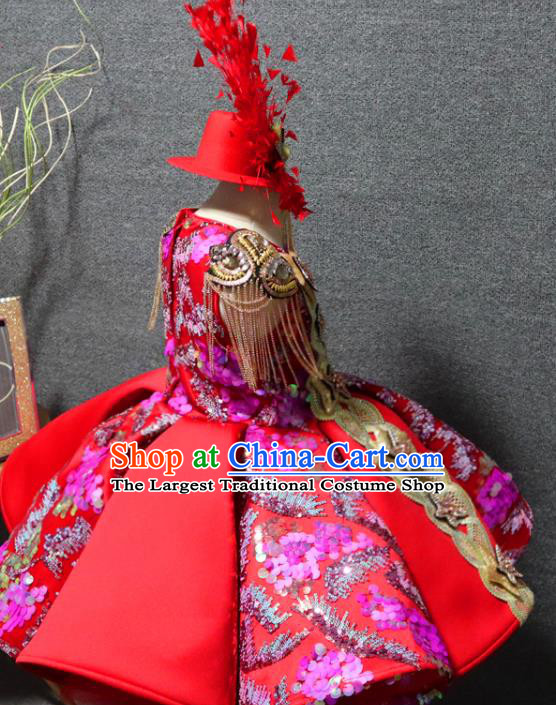 Top Christmas Party Formal Evening Wear Children Day Performance Clothing Chorus Garment Girl Catwalks Red Bubble Dress