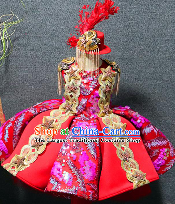 Top Christmas Party Formal Evening Wear Children Day Performance Clothing Chorus Garment Girl Catwalks Red Bubble Dress
