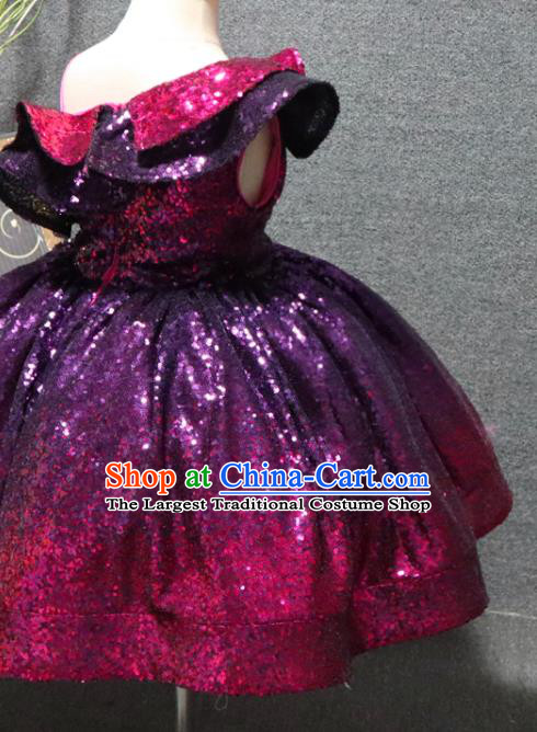 Top Girl Catwalks Purple Sequins Dress Christmas Party Formal Evening Wear Children Day Performance Clothing Chorus Garment
