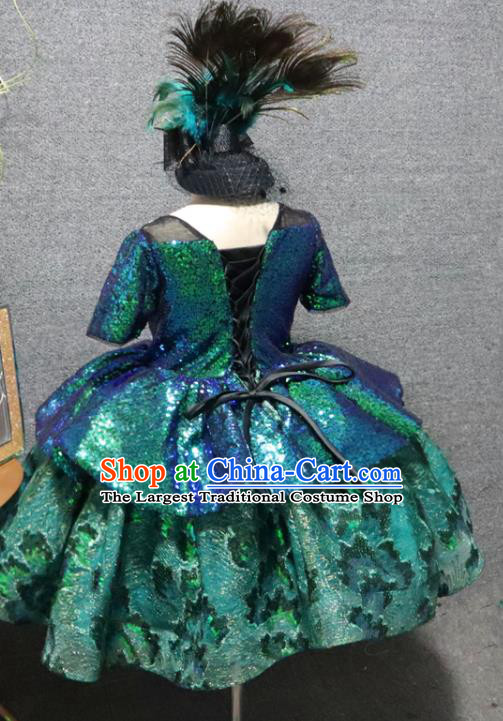 Top Girl Chorus Garment Catwalks Green Sequins Dress Christmas Party Formal Evening Wear Children Day Performance Clothing