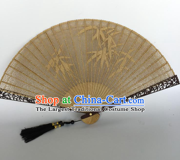 Handmade Chinese Carving Bamboo Craft Accordion Sandalwood Fans Ancient Swordsman Folding Fan