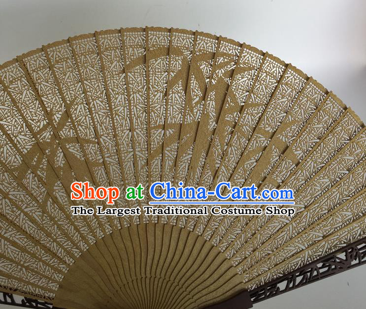 Handmade Chinese Carving Bamboo Craft Accordion Sandalwood Fans Ancient Swordsman Folding Fan