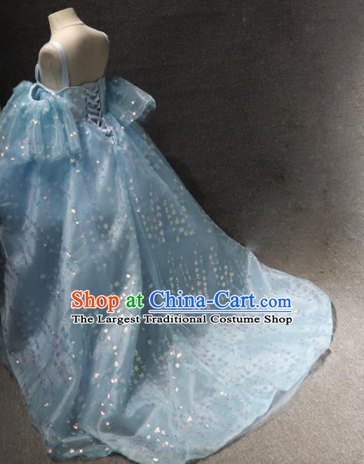 Top Children Stage Show Embroidered Starfish Clothing Girls Compere Formal Evening Wear Girl Catwalks Blue Bubble Dress