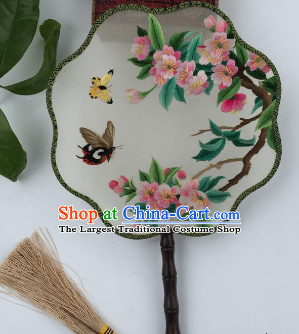 China Suzhou Embroidery Begonia Butterfly Fan Traditional Cultural Dance Fan Handmade Silk Fans Vintage Double Sided Embroidered Fan