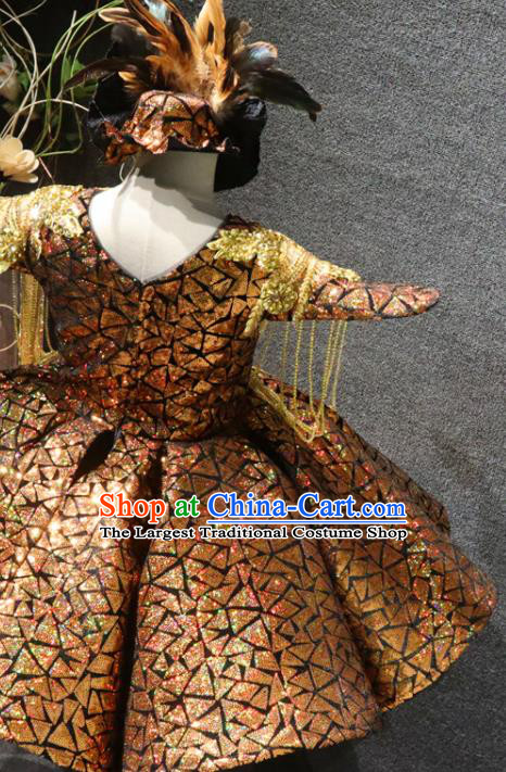 Top Children Day Stage Show Clothing Girl Performance Garment Catwalks Baroque Princess Golden Sequins Dress Christmas Formal Evening Wear