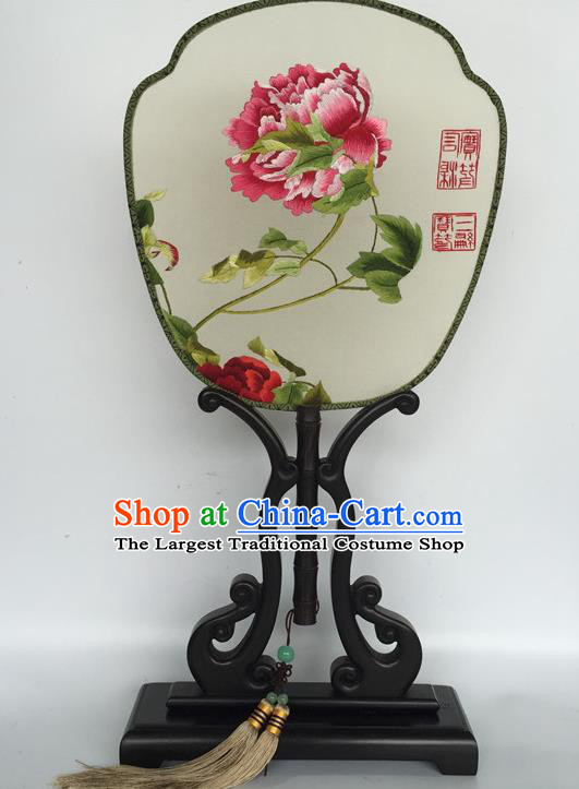 China Traditional Court Dance Fan Vintage Silk Fan Handmade Suzhou Embroidery Peony Palace Fan Ancient Hanfu Fans