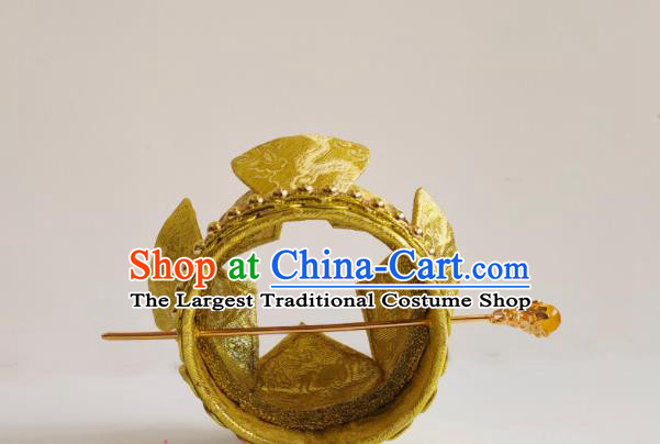 China Ancient Empress Golden Lotus Hair Crown Traditional Hanfu Hair Accessories Tang Dynasty Taoist Nun Headpiece