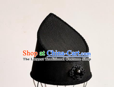 Handmade Chinese Ming Dynasty Swordsman Hair Crown Ancient Eunuch Headwear Drama Traditional Hanfu Black Veil Hat