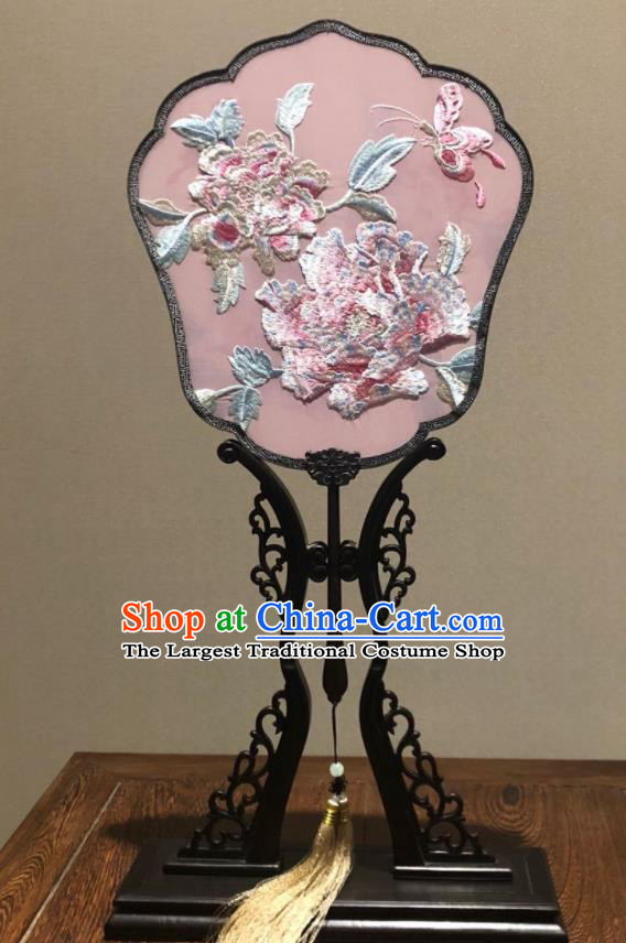 China Ancient Princess Fans Traditional Pink Silk Fan Vintage Embroidered Peony Palace Fan Handmade Hanfu Fan