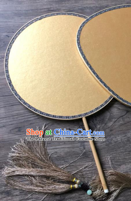 China Handmade Paper Fan Ancient Princess Fans Traditional Round Fan Vintage Yellow Palace Fan