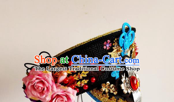 China Ancient Imperial Consort Hair Crown Traditional Drama Court Hair Accessories Qing Dynasty Palace Beauty Zhen Huan Hat Headdress