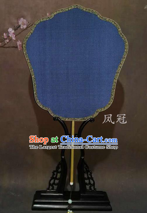 China Ancient Court Phoenix Coronet Fan Traditional Hanfu Fan Vintage Blue Silk Fan Handmade Suzhou Palace Fan