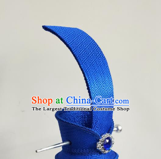 Handmade Chinese Qin Dynasty Official Blue Hair Crown Ancient Young Childe Headwear Drama Traditional Hanfu Hairpin Headwear
