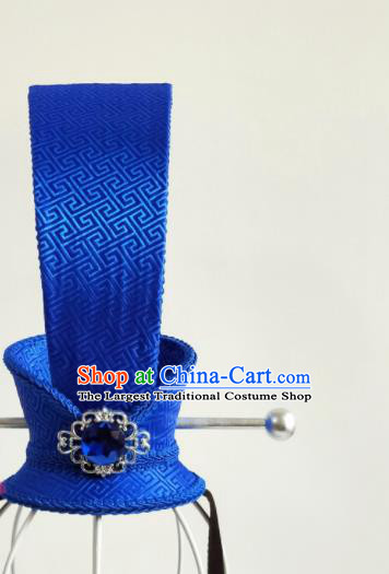 Handmade Chinese Qin Dynasty Official Blue Hair Crown Ancient Young Childe Headwear Drama Traditional Hanfu Hairpin Headwear