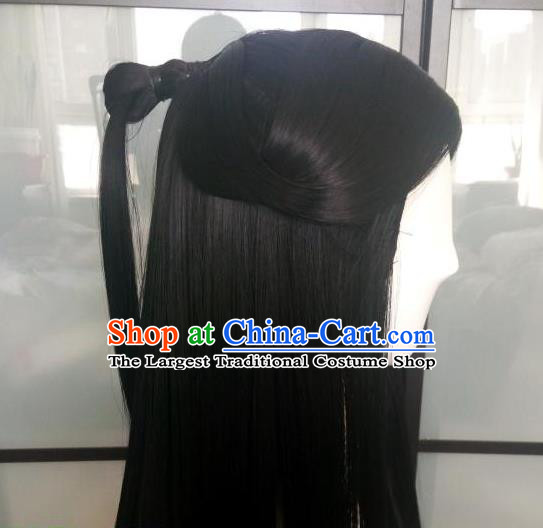 China Ancient Fairy Queen Wigs Traditional Drama Eternal Love Bai Qian Hanfu Chignon Hairpieces Cosplay Goddess Black Wig Sheath