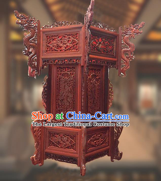 China Classical Wood Carving Dragon Head Lanterns Handmade Palace Lantern Traditional Court Light Lamp Drama Hanging Lantern