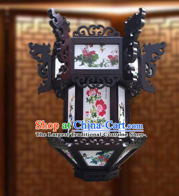 China Vintage Palace Lantern Traditional Light Lamp Handmade Wood Hanging Lantern Classical Hexagon Lanterns