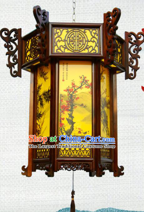 China Traditional Festival Hanging Lantern Classical Lanterns Handmade Hexagon Palace Lantern Painting Plum Orchids Bamboo Chrysanthemum Lamp